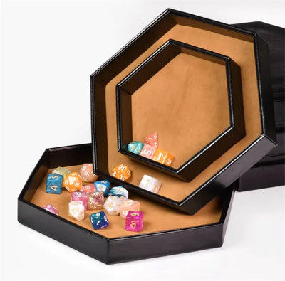 Caja/Bandeja Negra - Hexagonal Doble Fila en Cafe | Dados para juegos de rol y mesa en PiedraBruja Chile