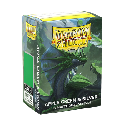 Matte Dual Sleeves - Apple Green & Silver x100 | Fundas y accesorios Dragon Shield para cartas TCG en PiedraBruja Chile