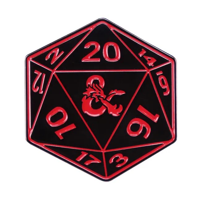 Pin Esmaltado - D20 Grande Rojo/Negro | Coleccionables, figuras y artículos geek en PiedraBruja Chile