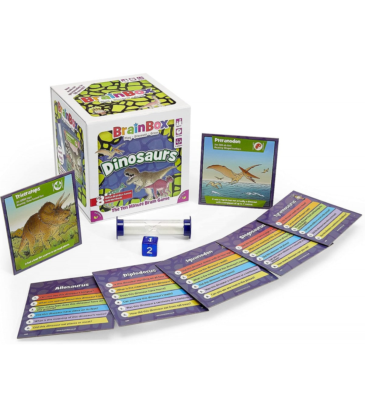Contenido juego de mesa Brainbox dinosaurios