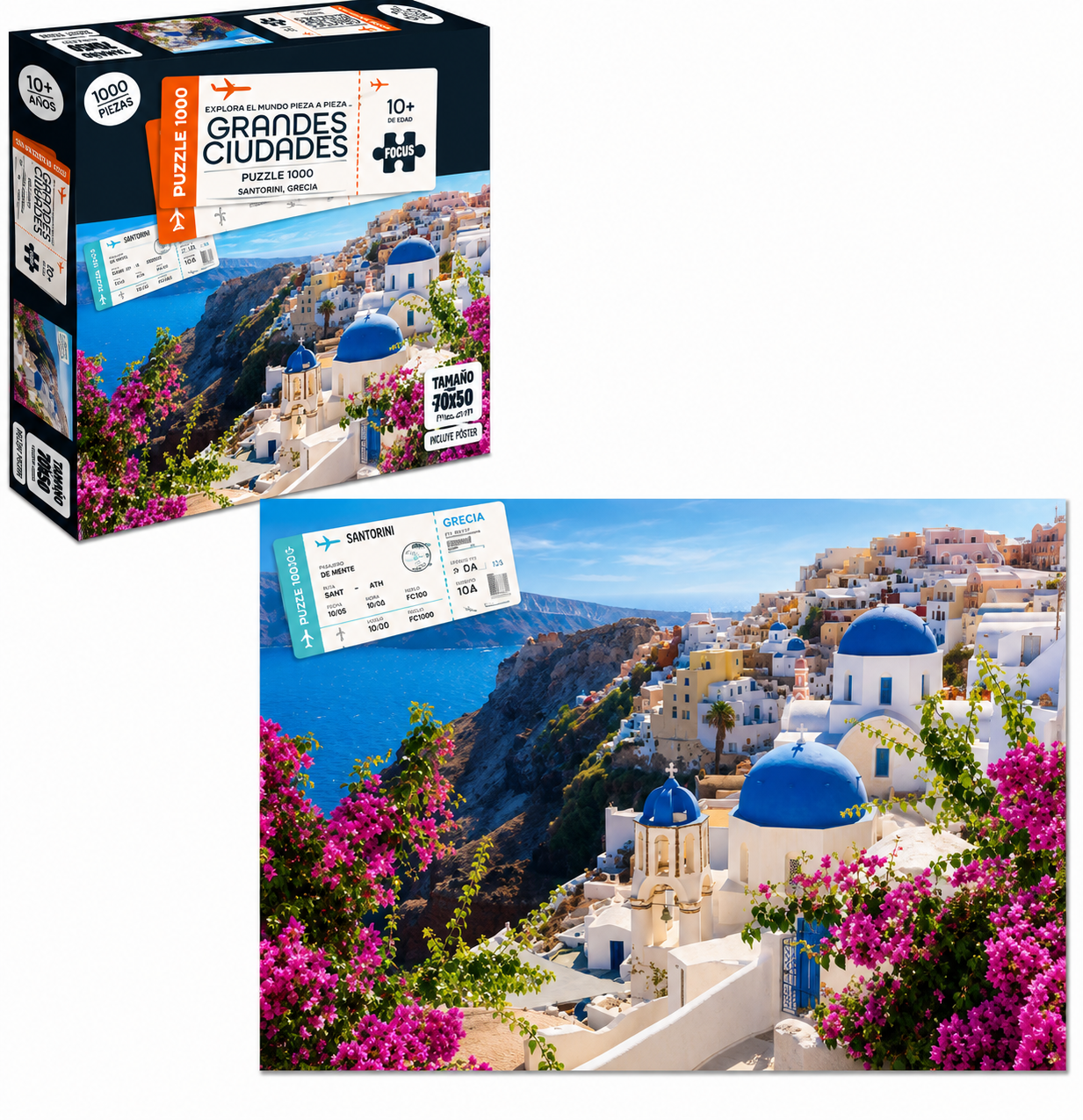 Puzzle 1000 Piezas - Santorini, Grecia Colección Grandes Ciudades