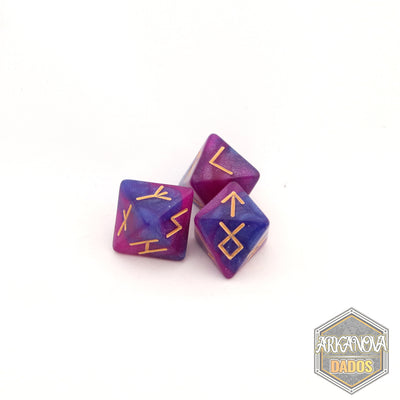 D8 Especial - Futhark Runas en Púrpura | Dados para juegos de rol y mesa en PiedraBruja Chile