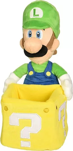 Peluche Mario Bros: Luigi y Caja de monedas 25 cm