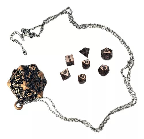 Colgante: Jaula D20 con Set Dados Mini Cobre