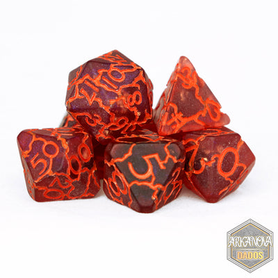 Craquelados - Púrpura y Naranja | Dados para juegos de rol y mesa en PiedraBruja Chile