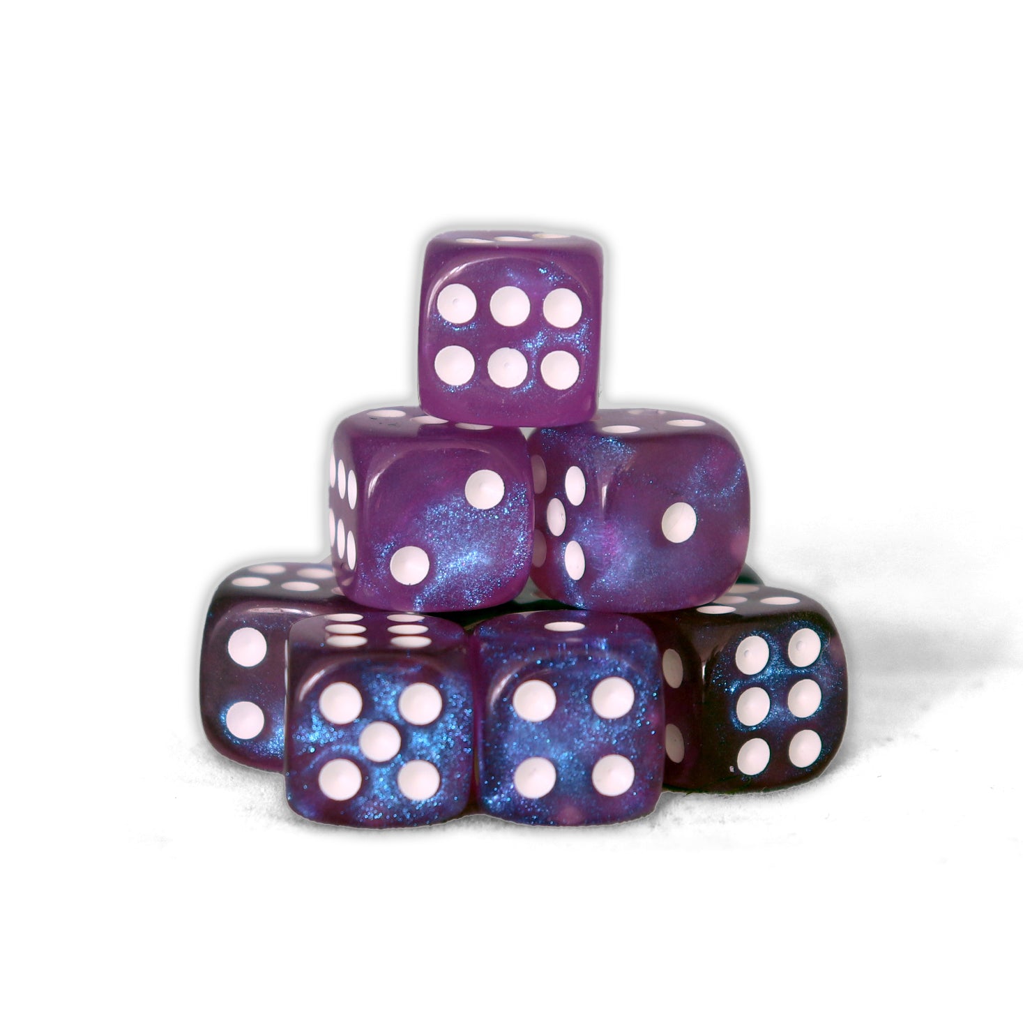 Glitter - 12mm 36 Dados Morado | Dados para juegos de rol y mesa en PiedraBruja Chile
