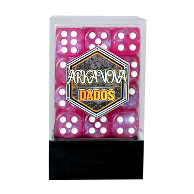 Glitter - 12mm 36 Dados Rosado | Dados para juegos de rol y mesa en PiedraBruja Chile