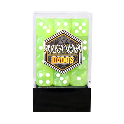 Glitter - 12mm 36 Dados Verde Limón | Dados para juegos de rol y mesa en PiedraBruja Chile