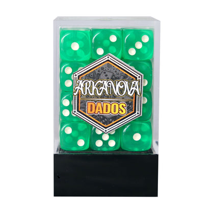 Transparentes - 12mm 36 Dados Verde | Dados para juegos de rol y mesa en PiedraBruja Chile