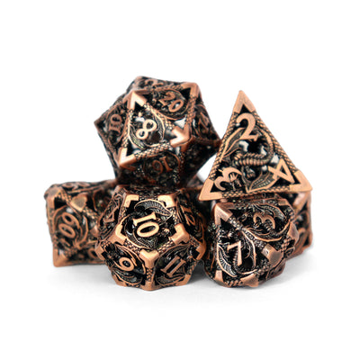 Metálicos - Filigrana de Dragón en Cobre | Dados para juegos de rol y mesa en PiedraBruja Chile