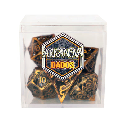 Metálicos - Filigrana de Dragón en Oro | Dados para juegos de rol y mesa en PiedraBruja Chile
