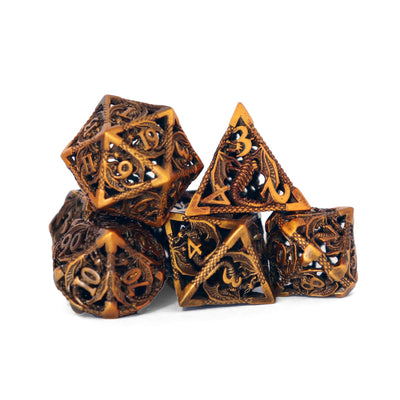 Metálicos - Filigrana de Dragón en Oro | Dados para juegos de rol y mesa en PiedraBruja Chile