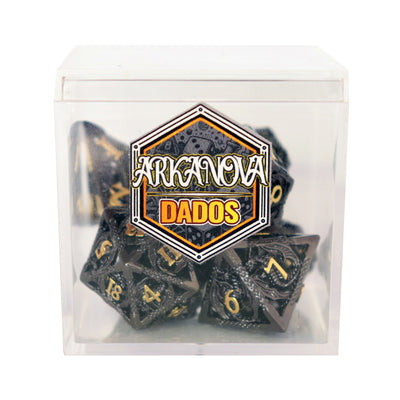 Metálicos - Filigrana de Dragón Hierro y Dorado | Dados para juegos de rol y mesa en PiedraBruja Chile