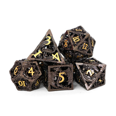 Metálicos - Filigrana de Dragón Hierro y Dorado | Dados para juegos de rol y mesa en PiedraBruja Chile