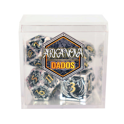 Metálicos - Filigrana de Dragón Dorado Plateado | Dados para juegos de rol y mesa en PiedraBruja Chile