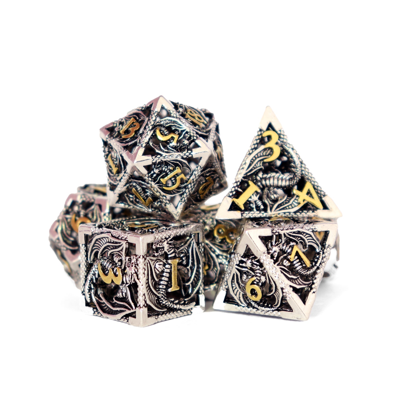 Metálicos - Filigrana de Dragón Dorado Plateado