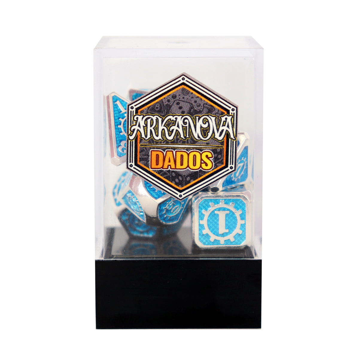 Metálico Esmaltado Cian/Plateado | Dados para juegos de rol y mesa en PiedraBruja Chile