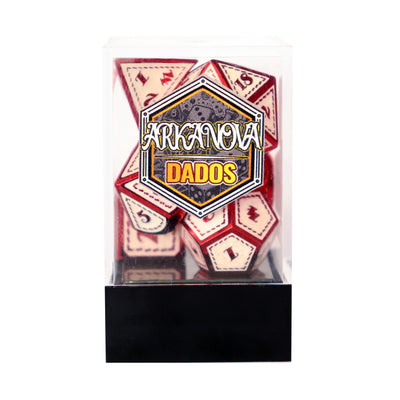 Metálico Rojo Esmaltado Blanco | Dados para juegos de rol y mesa en PiedraBruja Chile