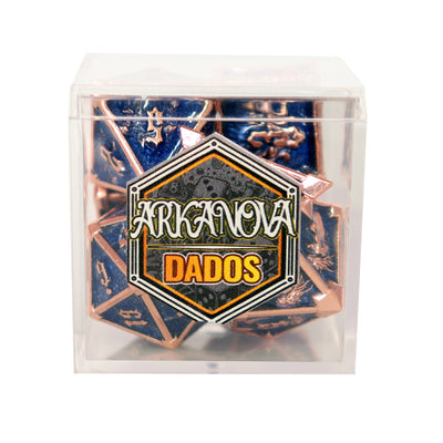 Metálico Cobre Fantasía Azul | Dados para juegos de rol y mesa en PiedraBruja Chile