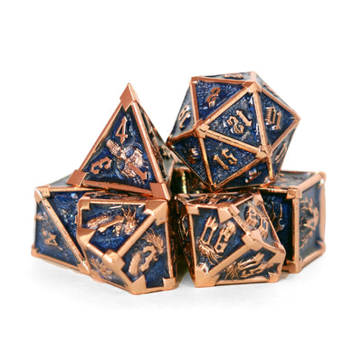Metálico Cobre Fantasía Azul | Dados para juegos de rol y mesa en PiedraBruja Chile