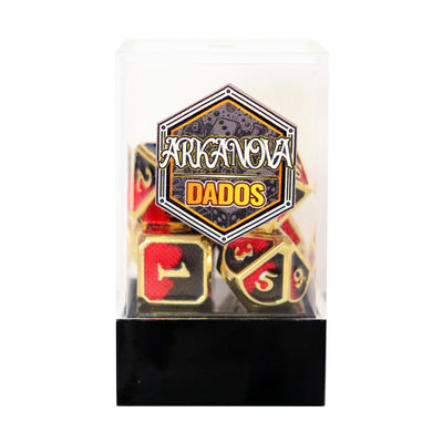 Metálico Dorado Esmaltado Rojo/Negro | Dados para juegos de rol y mesa en PiedraBruja Chile