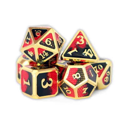 Metálico Dorado Esmaltado Rojo/Negro | Dados para juegos de rol y mesa en PiedraBruja Chile