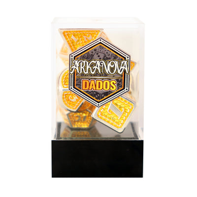 Metálico Escamado Plateado Amarillo | Dados para juegos de rol y mesa en PiedraBruja Chile