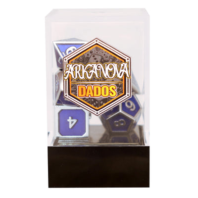 Metálico Esmaltado Azul/Plateado | Dados para juegos de rol y mesa en PiedraBruja Chile