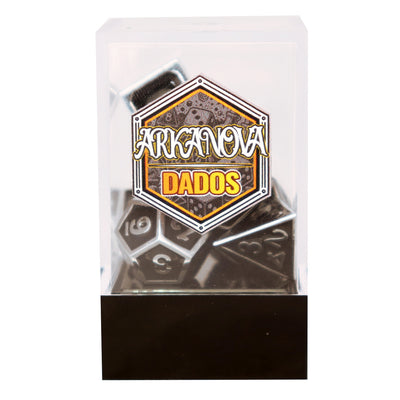Metálico Esmaltado Negro/Plateado | Dados para juegos de rol y mesa en PiedraBruja Chile