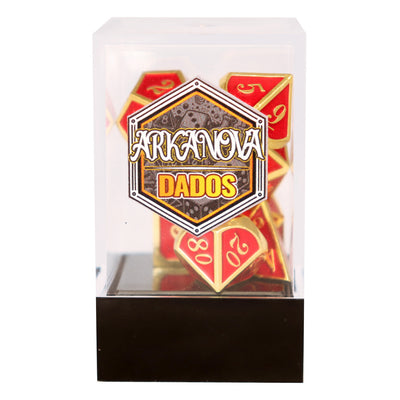 Metálico Esmaltado Rojo/Dorado | Dados para juegos de rol y mesa en PiedraBruja Chile