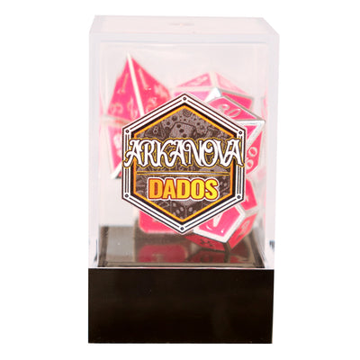 Metálico Esmaltado Rosado/Plateado | Dados para juegos de rol y mesa en PiedraBruja Chile