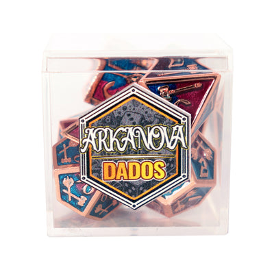 Metálico Cobre con Hachas Esmaltado | Dados para juegos de rol y mesa en PiedraBruja Chile