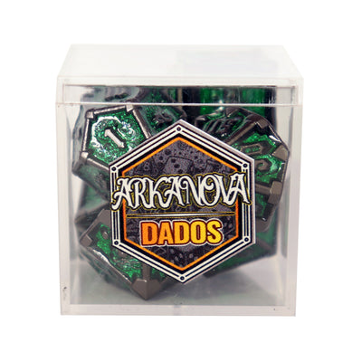 Metálico Hierro Fantasía Verde | Dados para juegos de rol y mesa en PiedraBruja Chile