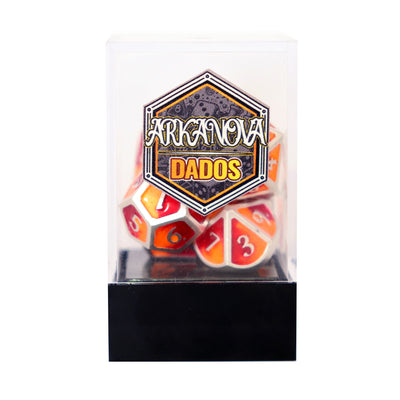 Metálico Plateado Esmaltado Rojo/Naranjo | Dados para juegos de rol y mesa en PiedraBruja Chile