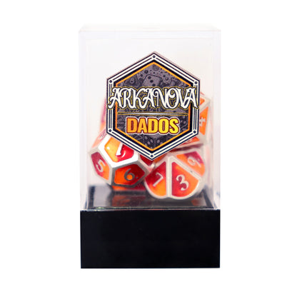 Metálico Plateado Esmaltado Rojo/Naranjo | Dados para juegos de rol y mesa en PiedraBruja Chile