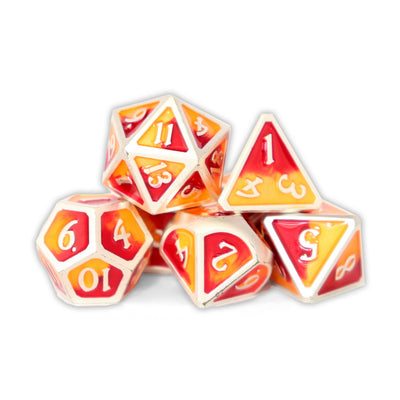 Metálico Plateado Esmaltado Rojo/Naranjo | Dados para juegos de rol y mesa en PiedraBruja Chile