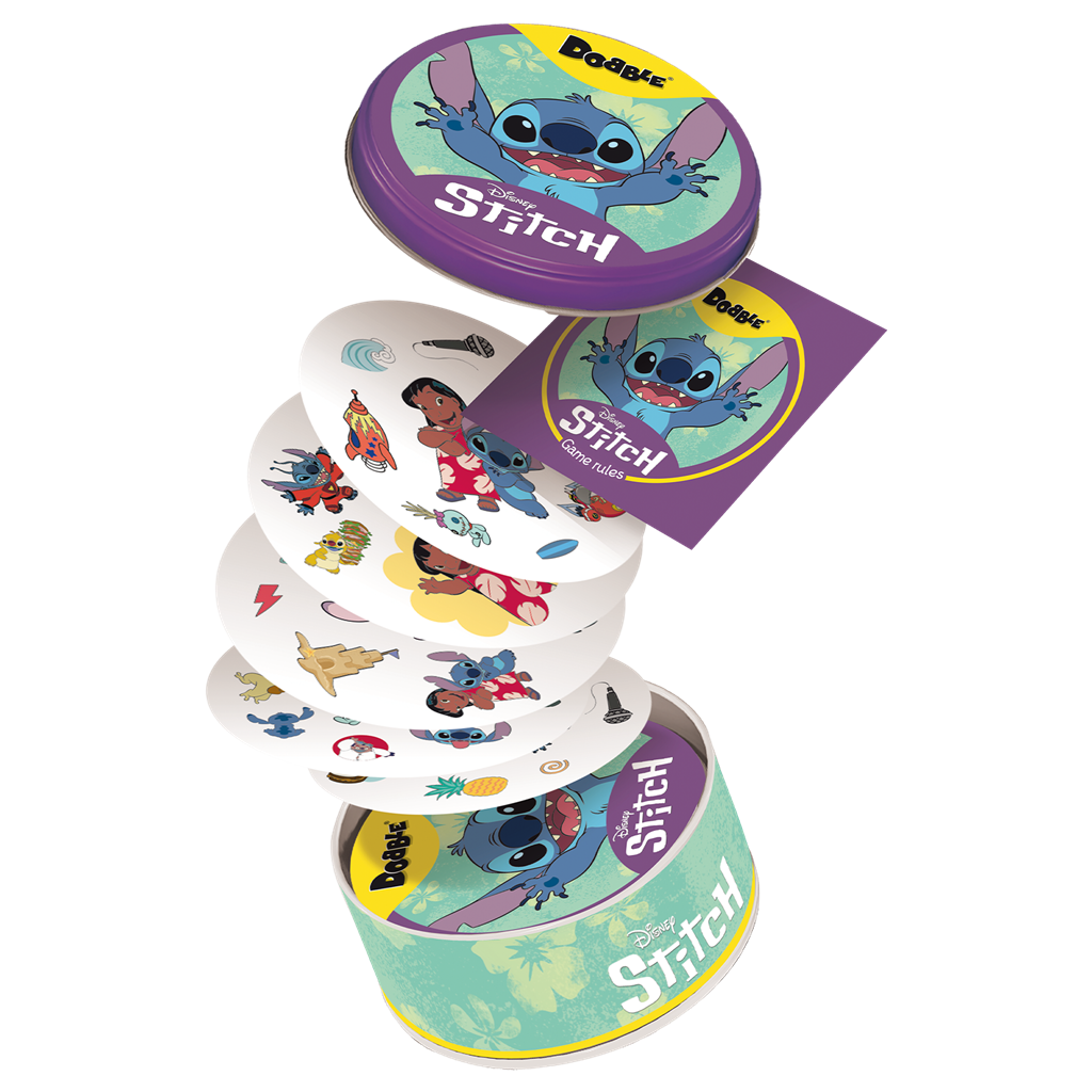 Lata de cartas del juego de mesa educativo dobble lilo y stich