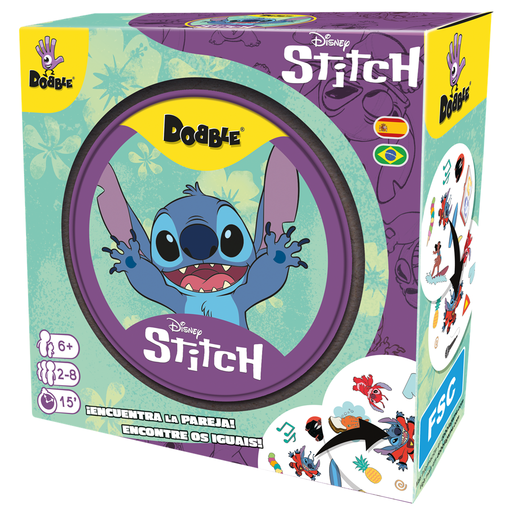 Caja del juego de mesa educativo dobble lilo y stich