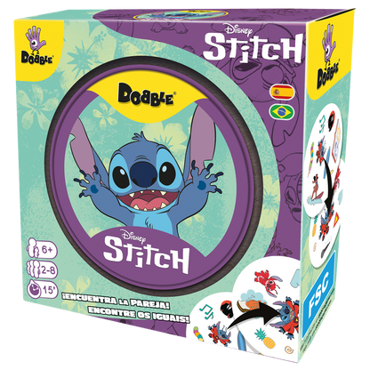 Caja del juego de mesa educativo dobble lilo y stich