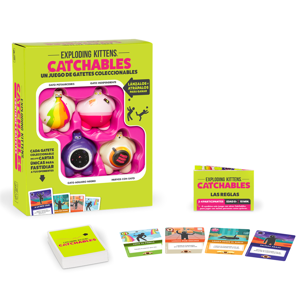Caja y contenidodel juego exploding kittens catchables un juego de cartas coleccionables