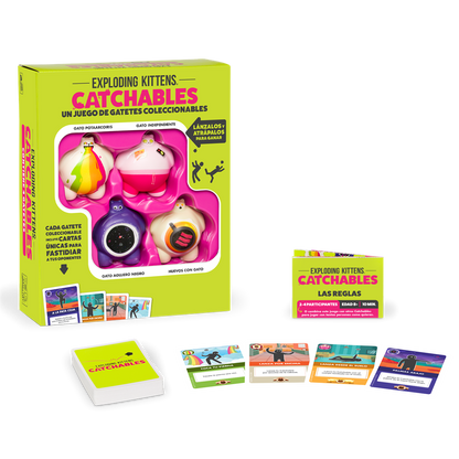 Caja y contenidodel juego exploding kittens catchables un juego de cartas coleccionables