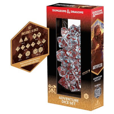 Artificer Clear/Red - Adventure Dice | Dados para juegos de rol y mesa en PiedraBruja Chile