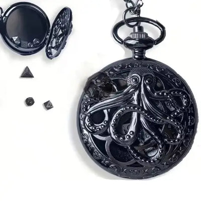 Locket Cthulhu + Mini Dados Metálicos - Acero Negro | Dados para juegos de rol y mesa en PiedraBruja Chile