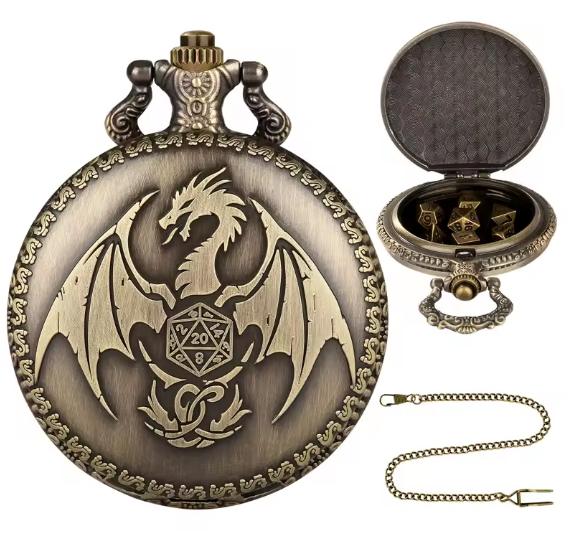 Locket Escudo Dragon + Mini Dados Metálicos - Cobre | Dados para juegos de rol y mesa en PiedraBruja Chile