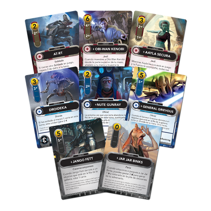 Cartas del juego de cartas de Star Wars the deckbuilding game clone wars