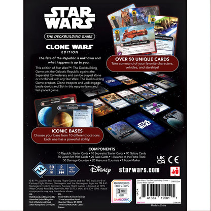 Contraportada del juego de cartas estratégico de star wars the deckbuilding game clone wars