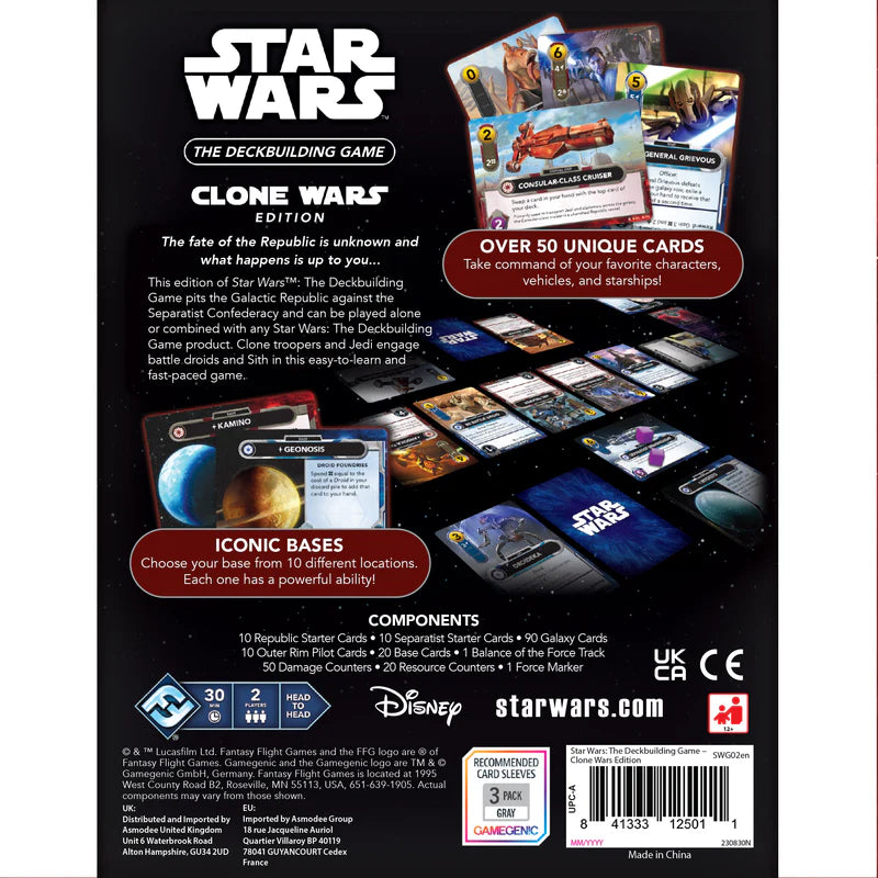 Contraportada del juego de cartas estratégico de star wars the deckbuilding game clone wars