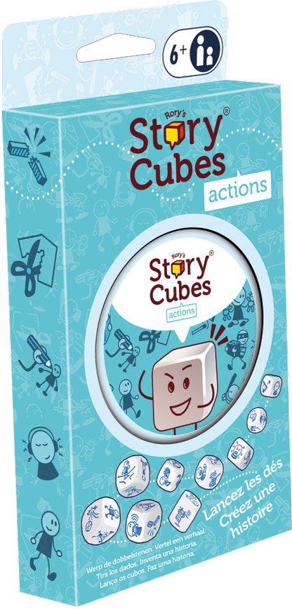 Caja y portada del juego de dados story cubes acciones