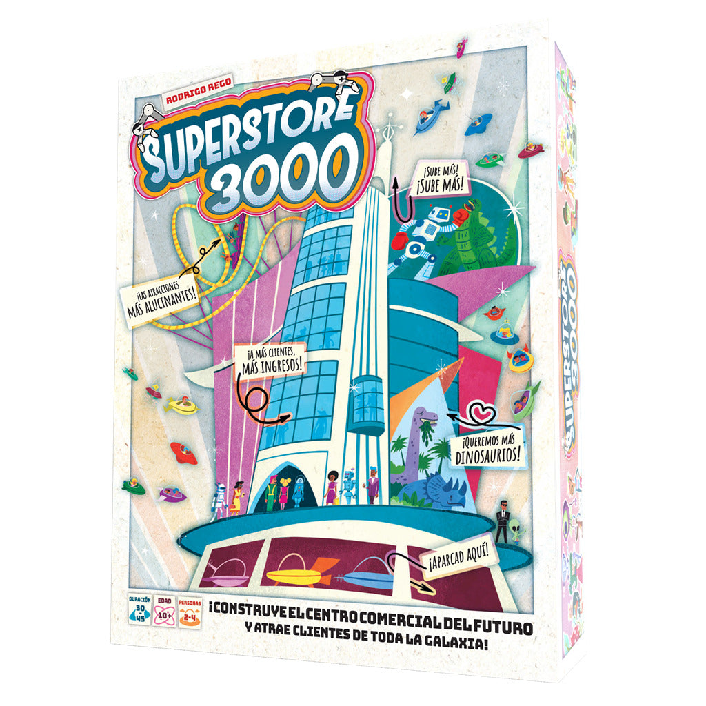 Caja y portada del juego de mesa estratégico superstore 3000