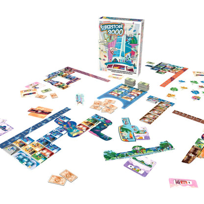 Unboxing del contenido del juego de mesa de estrategia superstore 3000